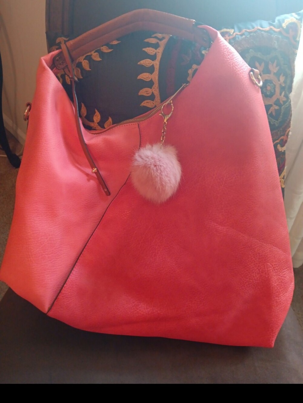 Pink fashion hobo pompom